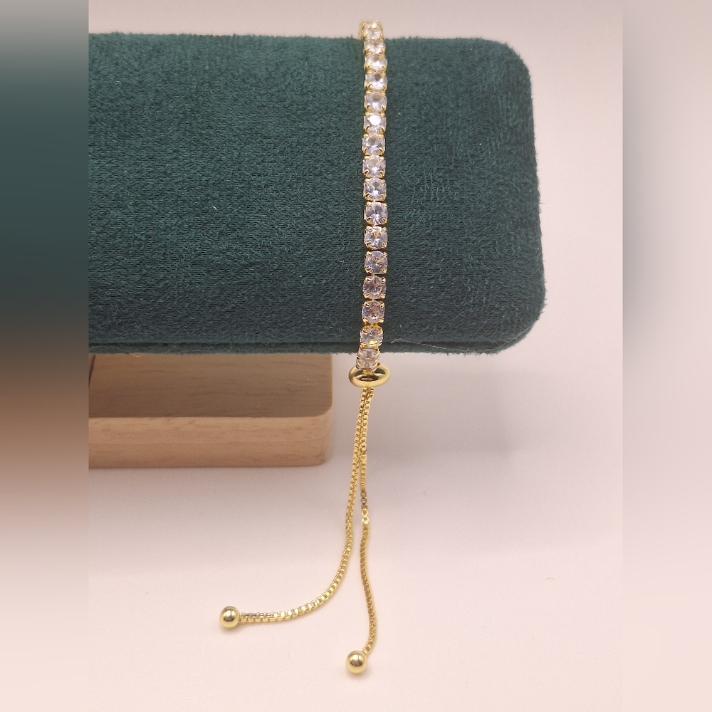 Gold-Tone Swarovski Crystal Adjustable Tennis Bracelet | Slider Style